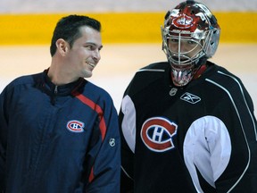 New Senators goaltending coach Pierre Groulx (left) with Carey Price in 2010. (Postmedia Network file)