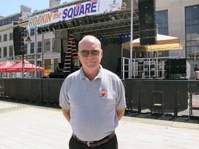 Downtown Kingston Committee Executive Doug Ritchie stands in front of the stage for the Wintersleep concert in Springer Market Square, Kingston, Ont. on Friday June 17, 2016. Market Square will likely be the location for the public screening of The Tragically Hip concert on August 20. Julia Balakrishnan for the Whig-Standard/Postmedia Network