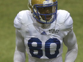 CFL Winnipeg Blue Bombers #80 Thomas Mayo, in Winnipeg.  Friday, June 17, 2016.  Sun/Postmedia Network