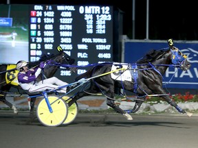 David Miller guides Betting Line to a win in the North America Cup at Mohawk Racetrack in Campbellville, Ont., last night. (Clive cohen/new Image Media)