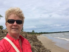 Beach goer Marg Petznick likes to walk the Ipperwash beach with her dogs. Photo shot on Monday, June 13, 2016. Deb Van Brenk/London Free Press