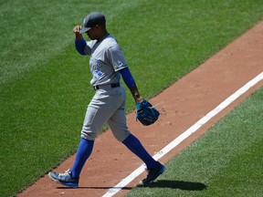 Toronto Blue Jays starting pitcher Marcus Stroman walks off the field after being relieved in the fourth inning of a baseball game against the Baltimore Orioles in Baltimore, Sunday, June 19, 2016. (AP Photo/Patrick Semansky)