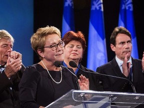 In this April 7, 2014 file photo, Pauline Marois announces her retirement after the Parti Québécois was voted out of government in a Quebec election. François Laplante-Delagrave/AFP/Getty Images
