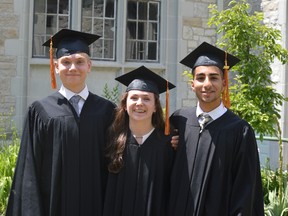 Submitted Photo
Albert College celebrated the school’s 159th Annual Convocation Ceremony on Saturday. Top award winners at Albert College’s convocation are (left to right) Brian Weatherall, Abigail James and Aysar Younes.
