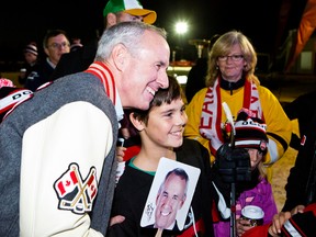 Canadian icon Ron MacLean visits with hockey fans while in Selkirk, MB for Rogers Hometown Hockey on Oct. 19, 2014. (Brook Jones/Postmedia Network)