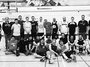 Frank Maddock High School Warriors alumni gather for a group photograph at the end of the alumni fundraising event from May 7. The event raised $1,125.00 to go toward team expenses.