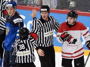 Canada's Mitchell Marner reacts to a penalty late in the third period while taking on Finland in quarter-final action at the IIHF World Junior Championship in Helsinki on Jan. 2, 2016. (THE CANADIAN PRESS/Sean Kilpatrick)