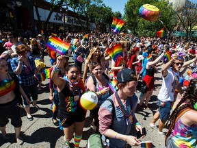 Crowds gather during the 2016 Edmonton Pride Festival Parade in Old Strathcona in Edmonton, Alta., on Saturday, June 4, 2016. (Codie McLachlan/Postmedia)