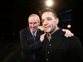 George Stroumboulopoulos and Ron MacLean as Rogers unveils its on-air team for the 2014-15 NHL season for NHL Season on March 10, 2014. (Craig Robertson/Toronto Sun)
