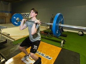 Carter Hart works out at Firstline Training in Sherwood Park during the off-season. (Greg Southam)