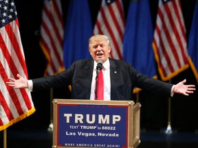 In this June 18, 2016, photo, Republican presidential candidate Donald Trump speaks at the Treasure Island hotel and casino in Las Vegas. (AP Photo/John Locher)