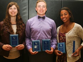 County Central High School students Christie Bach, left, received the sportsperson of the year for senior girls, Jared Palanuik received sports person of the year and athlete of the year for senior boys, and Keyara Wardley received athlete of the year for senior girls.