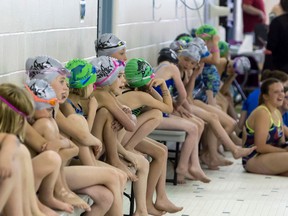 Young swimmers wait their turn to compete in their chosen events at the Allan and Jean Millar Centre on Saturday, June 11. The swim meet was hosted by the Whitecourt Blue Dolphins Club. 

Hannah Lawson | Whitecourt Star