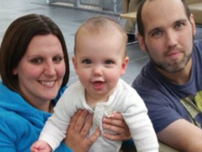 Morgan Latta with fiance Stacy Babcock with baby Theo at Toronto General Hospital. (Supplied photo)