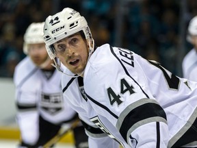 Los Angeles Kings center Vincent Lecavalier prepares for a face-off against the San Jose Sharks in the third period of game three in the first round of the 2016 Stanley Cup Playoffs. (John Hefti-USA TODAY Sports)