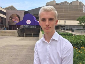 Photo of Branden Raue, third year international relations student at Western University, who founded Banned Aid. This is a campaign that works to end the ban that prevents gay and bisexual men from donating blood in Canada. Photo shot in London, Ontario on Monday, June 20, 2016. Hala Ghonaim/ London Free Press