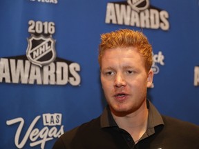 Frederik Andersen of the Toronto Maple Leafs speaks with the media during a press availability at the Encore Ballroom in Las Vegas on June 21, 2016. (Bruce Bennett/Getty Images/AFP)