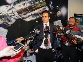 Auston Matthews speaks during media availability for the NHL Draft prior to Game 4 of the Stanley Cup Final at SAP Center in San Jose on June 6, 2016. (Bruce Bennett/Getty Images/AFP)