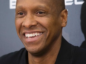 Toronto Raptors general manager Masai Ujiri asters questions from the media at the BioSteel Centre in Toronto on June 21, 2016. (Stan Behal/Toronto Sun/Postmedia Network)