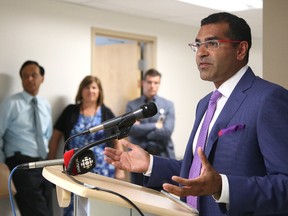 Dr. Dino Shukla, an intervention cardiologist, talks at the grand opening of the new cardiac out-patient centre at Health Sciences North in Sudbury, Ont. on Tuesday June 21, 2016. The centre is a collaboration between HSN and a team of cardiologists in Greater Sudbury.Gino Donato/Sudbury Star/Postmedia Network