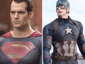 Henry Cavill as Superman and Chris Evans as Captain America. (Handout photos)