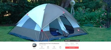 A tent in a backyard that is available for rent on the sharing site Airbnb.