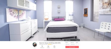 A room near that airport that is rented by the hour and available for rent on the sharing site Airbnb is pictured in this screen capture from their website Handout/Postmedia Network