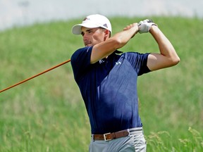 Brett Hogan (Glencoe Golf & Country Club) hits a ball at the 2016 Alberta Open golf tournament held at RedTail Landing Golf Club in Nisku on Wednesday June 22, 2016. LARRY WONG/Postmedia Network