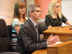 Police and School Protocol committee members Jeremy Hall, along with Jamie Johnston, and Lynda Mitchell gave a presentation to the District School Board Ontario North East trustees on the changes to the board’s police and safety polices.