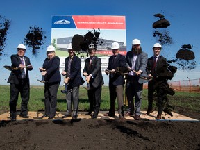 Dignitaries take part in the official groundbreaking of Aeroterm’s new, 50,000 square foot, multi-use facility in Edmonton International Airport's Cargo Village, in Edmonton Alta. on Wednesday June 22, 2016. DAVID BLOOM/Postmedia Network