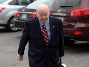 Sen. Mike Duffy returns to Parliament Hill in Ottawa on Monday, May 2, 2016. Duffy is being asked to repay $16,955 in what a Senate committee considers ineligible expenses, despite the controversial senator having been acquitted earlier this year of a raft of charges related to his spending claims. (THE CANADIAN PRESS/Sean Kilpatrick)
