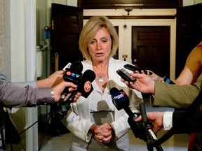 Alberta Premier Rachel Notley answers media questions following her meeting today with the federal government's Trans Mountain Review Panel at the Alberta Legislature in Edmonton on June 23, 2016. LARRY WONG/Postmedia Network