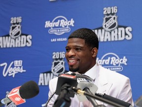 P.K. Subban of the Montreal Canadiens speaks with the media during a press availability at the Encore Ballroom in Las Vegas on June 21, 2016. (Bruce Bennett/Getty Images/AFP)