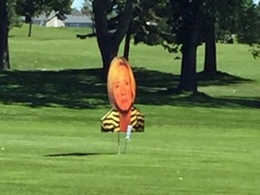 Rachel Notley's head as a target at a Brooks golf course. Credit: Twitter