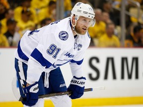 Steven Stamkos of the Tampa Bay Lightning looks on during the second period against the Pittsburgh Penguins in Game 7 of the Eastern Conference final at Consol Energy Center in Pittsburgh on May 26, 2016. (Justin K. Aller/Getty Images/AFP)