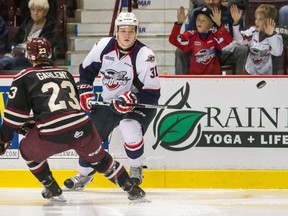 Defenceman Mikhail Sergachev #31 of the Windsor Spitfires moves the puck against the Peterborough Petes last fall in Windsor.  (Getty Images)