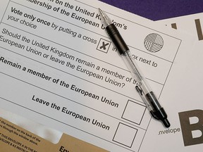 In this photo illustration a European Union referendum postal voting form, waits to be signed on June 1, 2016 in Knutsford, U.K.  (Photo by illustration by Christopher Furlong/Getty Images)