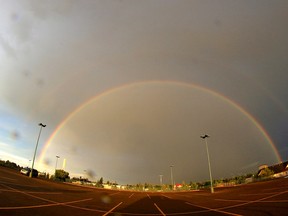 A rainbow is captured over the Londonderry Mall parking lot in north Edmontonin September 2014.