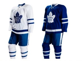 The new Toronto Maple Leafs jerseys are pictured in this undated handout photo. (HANDOUT, Postmedia Network)
