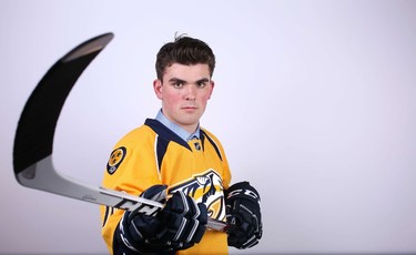 SEVENTEENTH PICK: DANTE FABBRO, NASHVILLE PREDATORS
Dante Fabbro poses for a portrait after being selected 17th overall by the Nashville Predators during the NHL Draft in Buffalo on June 24, 2016. 
(Jeffrey T. Barnes/Getty Images/AFP)