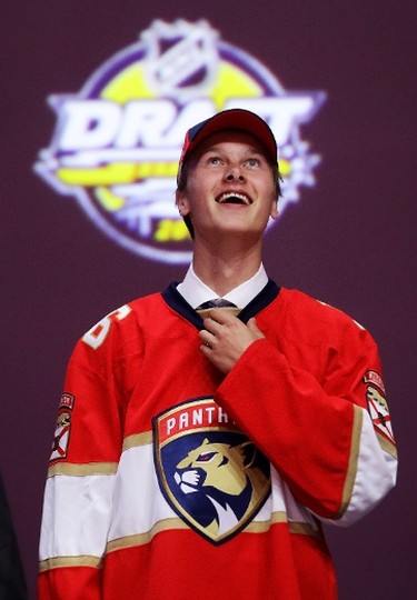 TWENTY THIRD PICK: HENRIK BORGSTROM, FLORIDA PANTHERS Henrik Borgstrom celebrates with the Ottawa Senators after being selected 23rd during the NHL Draft in Buffalo on June 24, 2016. (Bruce Bennett/Getty Images)
