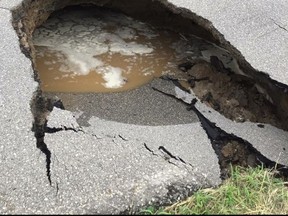 Severe weather wreaked havoc in eastern Manitoba, including this road near Falcon Lake. (MANNY DAMATA FACEBOOK PHOTO)