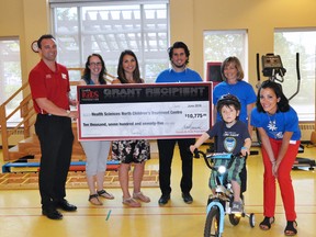From left: Pat Fletcher, General Manager GoodLife Lasalle; Nathalie Punkkinen and Briana Fram, NEO Kids Foundation; Carlos Siller, HSN Volunteer Services, Nicole Graham and Josee Cholette, Children’s Treatment Centre and Kai Roth. HSN’s Children’s Treatment Centre will be hosting an innovative bike program for children with disabilities thanks to a generous donation of over $10,000 from GoodLife Kids Foundation. The iCan Bike program is currently seeking participants and volunteers for its camp taking place July 25 to 29 at St. Charles College.