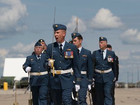 Lieutenant-Colonel Trevor Teller, Commanding Officer of 408 Tactical Helicopter Squadron leads the ceremonial parade during the 75th anniversary of 408 Tactical Helicopter Squadron at CFB Edmonton on Sunday, June 26, 2016 in Edmonton.