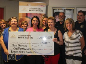 Shannon Coull (front, second from left), associate director of University Hospitals Kingston Foundation, accepted a donation of $3,000 to Hotel Dieu Hospitals’s Child Care Development Centre from the Kingston & District Civitan Club, represented by Linda Mortlock (front, left) and Edie Emmons (front, second from right) at Hotel Dieu Hospital in Kingston Ont. on Thursday June 23, 2016. Jane Willsie for The Whig-Standard/Postmedia Network