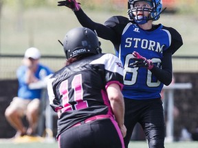Storm QB Aria McGowan and nine of her teammates will be on Team Alberta at the Senior National Women's Championship in late July in Regina. (Codie McLachlan)