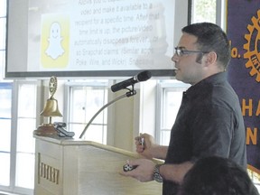 Const. Gary Oriet gave a talk on Internet safety, especially in regards to child exploitation, to inform members of the Chatham-Kent Rotary Club June 22. Oriet works with a specialized unit in Chatham-Kent responsible for investigating online child abuse and exploitation.