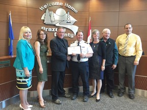 Brazeau County received the Municipal Safety Recognition Award from the Alberta Municipal Affairs and the Safety Codes Council. The award is in recognition of county’s 20 years of accreditation under the safety codes act. Pictured from left to right are Brazeau County councillor Shirley Mahan, councillor Kara Westerlund, reeve Bart Guyon, Drayton Valley/Brazeau County Fire Services Fire Chief Tom Thomson, councillor Maryann Thompson, councillor Anthony Heinrich, and councillor Marc Gressler.