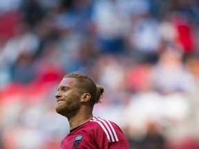 Ottawa Fury's Marcel de Jong reacts after missing a scoring opportunity during first half semifinal Canadian Championship soccer action against the Vancouver Whitecaps in Vancouver on June 8, 2016. (THE CANADIAN PRESS/Darryl Dyck)