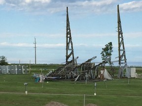 An overnight storm last Friday tore down what was left of the Shamrock Drive-in in Killarney. Owners Joanne and Darren Struss will rebuild it and plan to reopen next season.